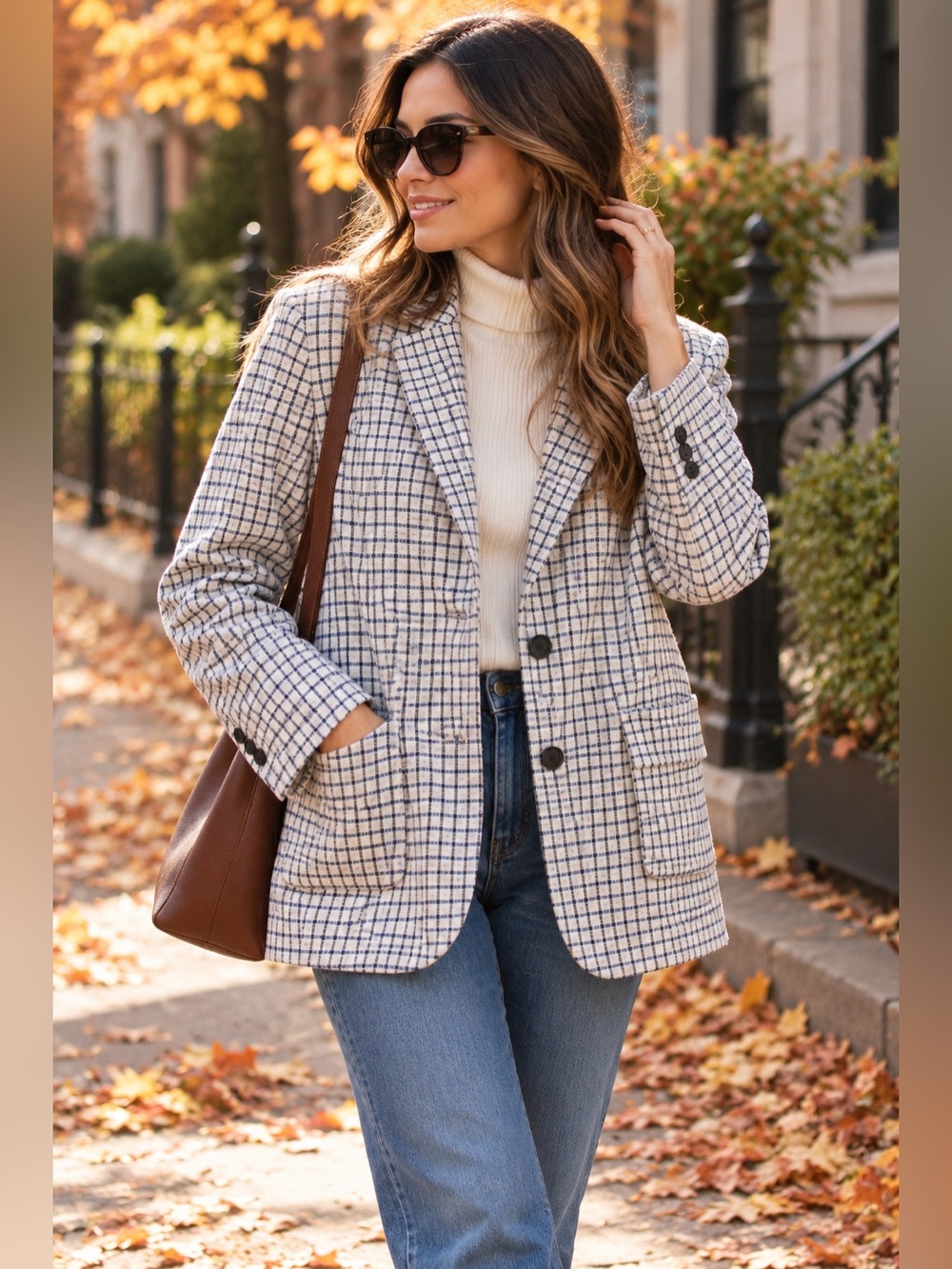 Rails Women’s Plaid Check Blazer Jacket XL Blue Cream MSRP $298